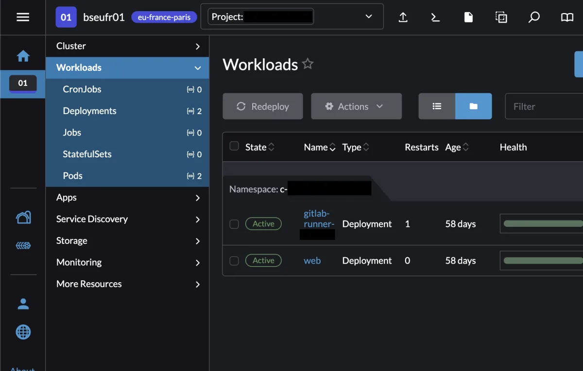 Rancher management interface